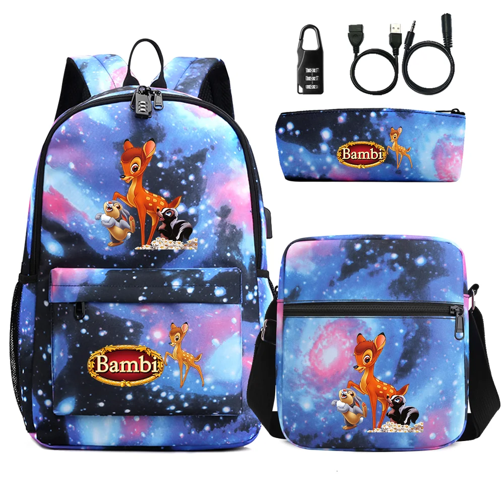 Новый Bambi, 3 шт., USB-противоугонный замок для мальчиков и девочек, детские школьные сумки для книг, дорожный рюкзак, сумка на плечо, сумка для ручек