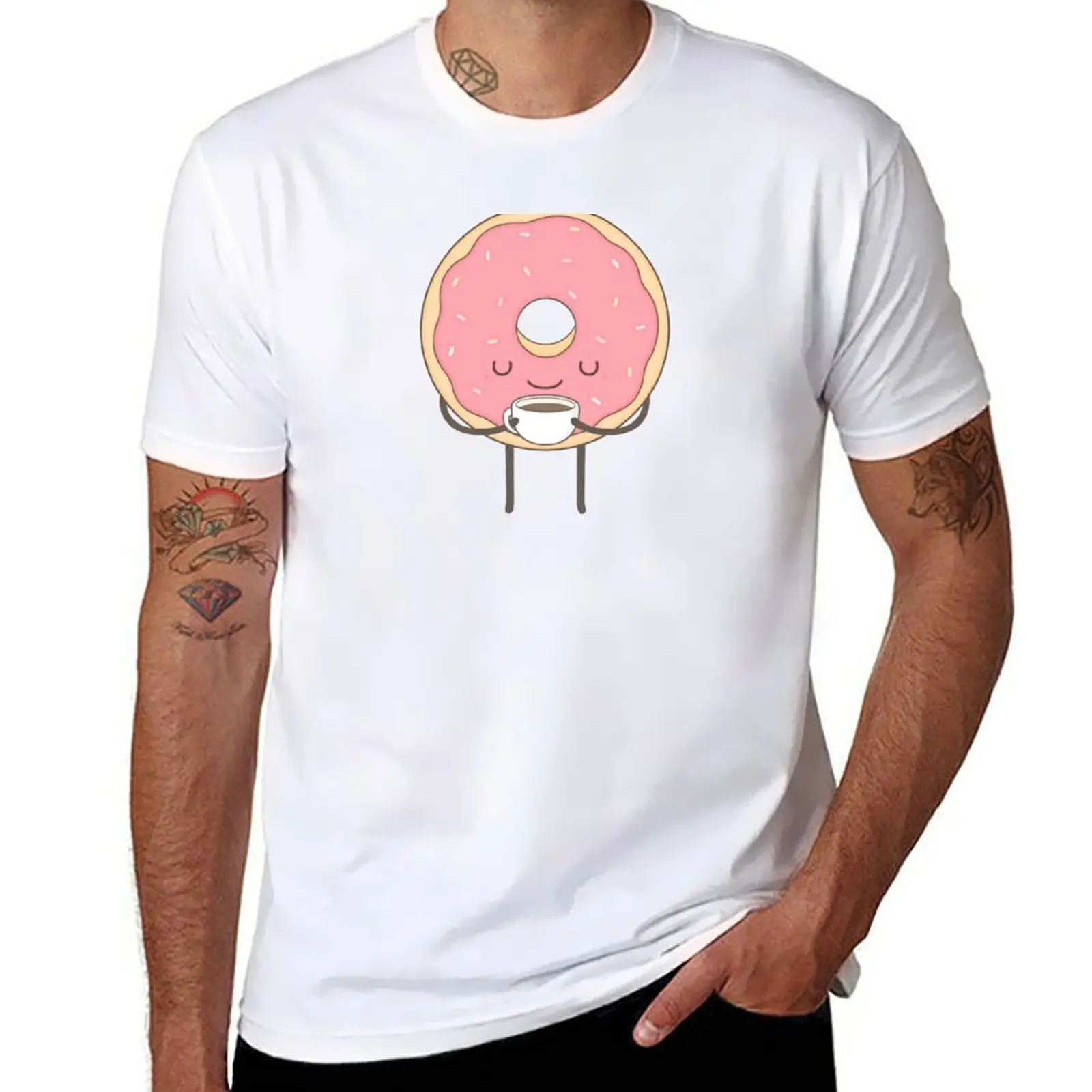 Новая футболка donut loves coffee, кавайная одежда, рубашка с животным принтом для мальчиков, приталенные футболки для мужчин