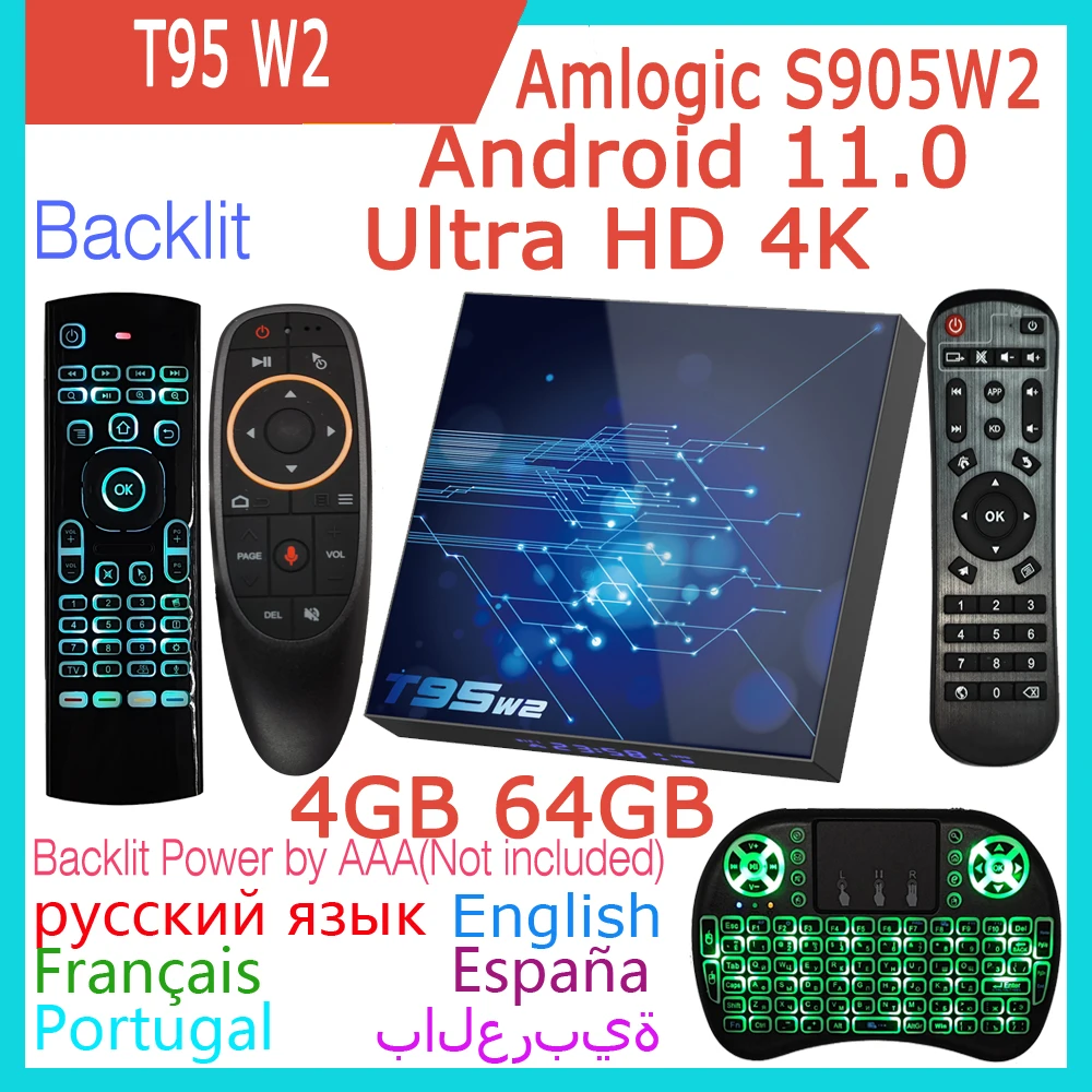 T95 W2 Android 11 Smart TV Box Amlogic S905W2 Четырехъядерный 2G 4GB 16GB 32GB 64GB 2,4G 5G Двойной Wifi BT4.0 4K HDR HK1RBOX Плеер