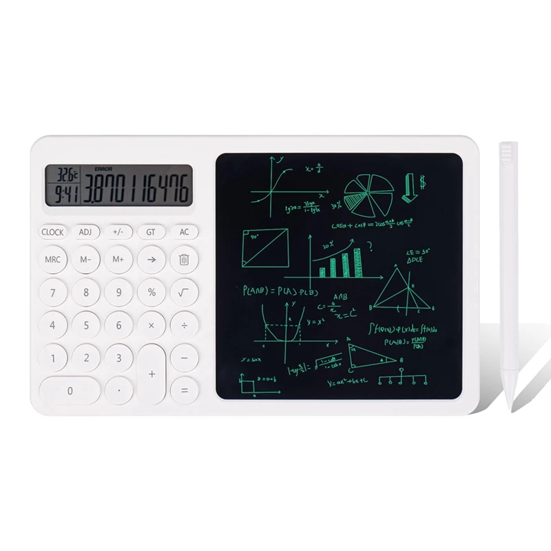 1 шт. Калькулятор с жидкокристаллическим планшетом для письма, белый ABS, настольный калькулятор 2-В-1