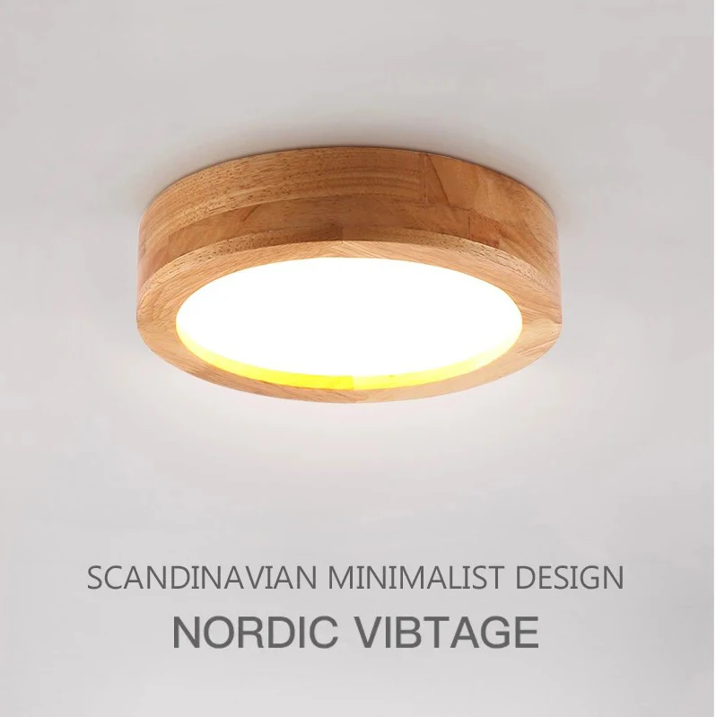 Скандинавский светильник из натурального дерева, современный потолочный светильник, светильник для прихожей, круглый деревянный настенный светильник для балкона, светодиодный светильник для спальни