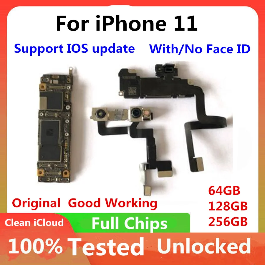 Оригинал для iPhone 11 Материнская плата Face ID Материнская плата для iPhone11 Pro Max Логическая плата Чистый iCloud Полностью Разблокированный Чистый icloud