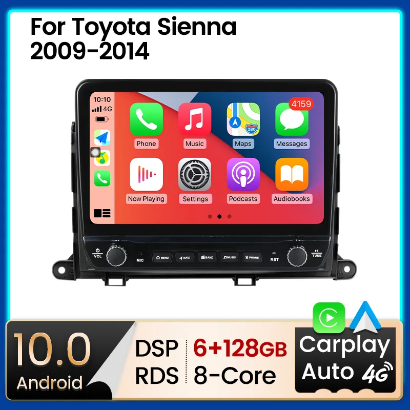 Большой экран 8G + 128G Android 11 8-Ядерный Автомобильный Радиоприемник Мультимедийный Аудиоплеер Навигация Видео для Toyota Sienna 3 XL30 2009-2014