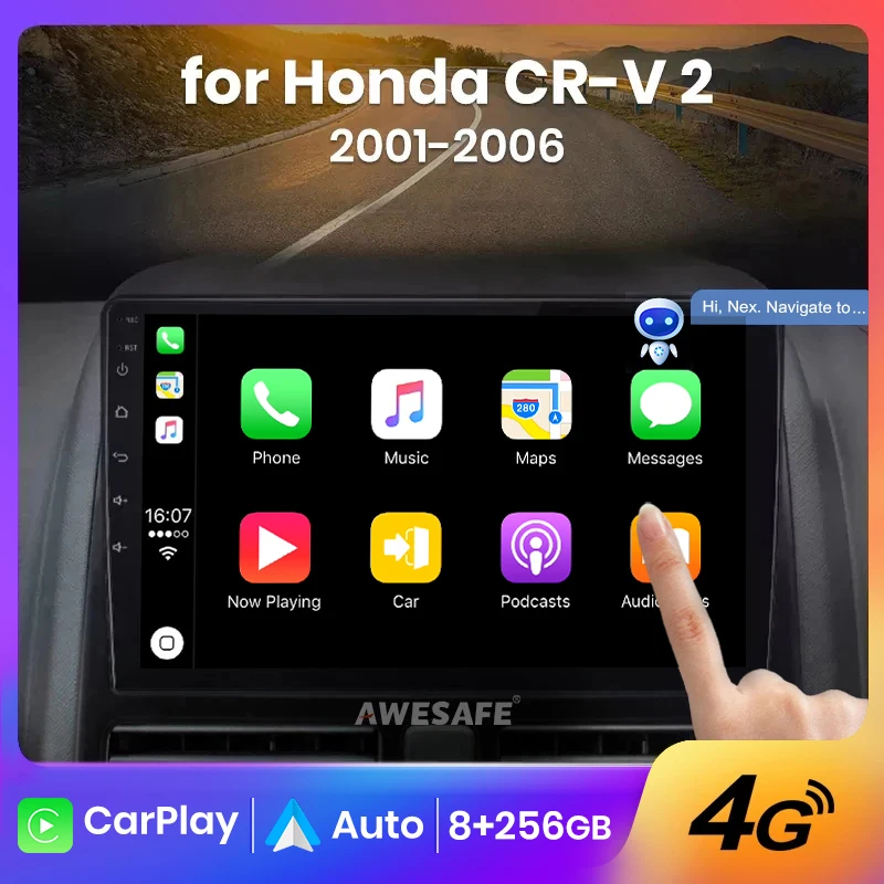 Автомагнитола AWESAFE PX9 Plus для Honda CRV CR-V 2 2001-2006 беспроводной CarPlay Android Auto No 2 din 2din DVD