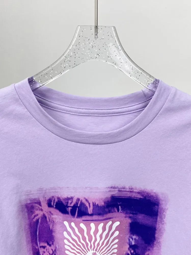 Женская фиолетовая хлопковая футболка с буквенным принтом, свободная повседневная простая футболка для женщин 2024, весна-лето