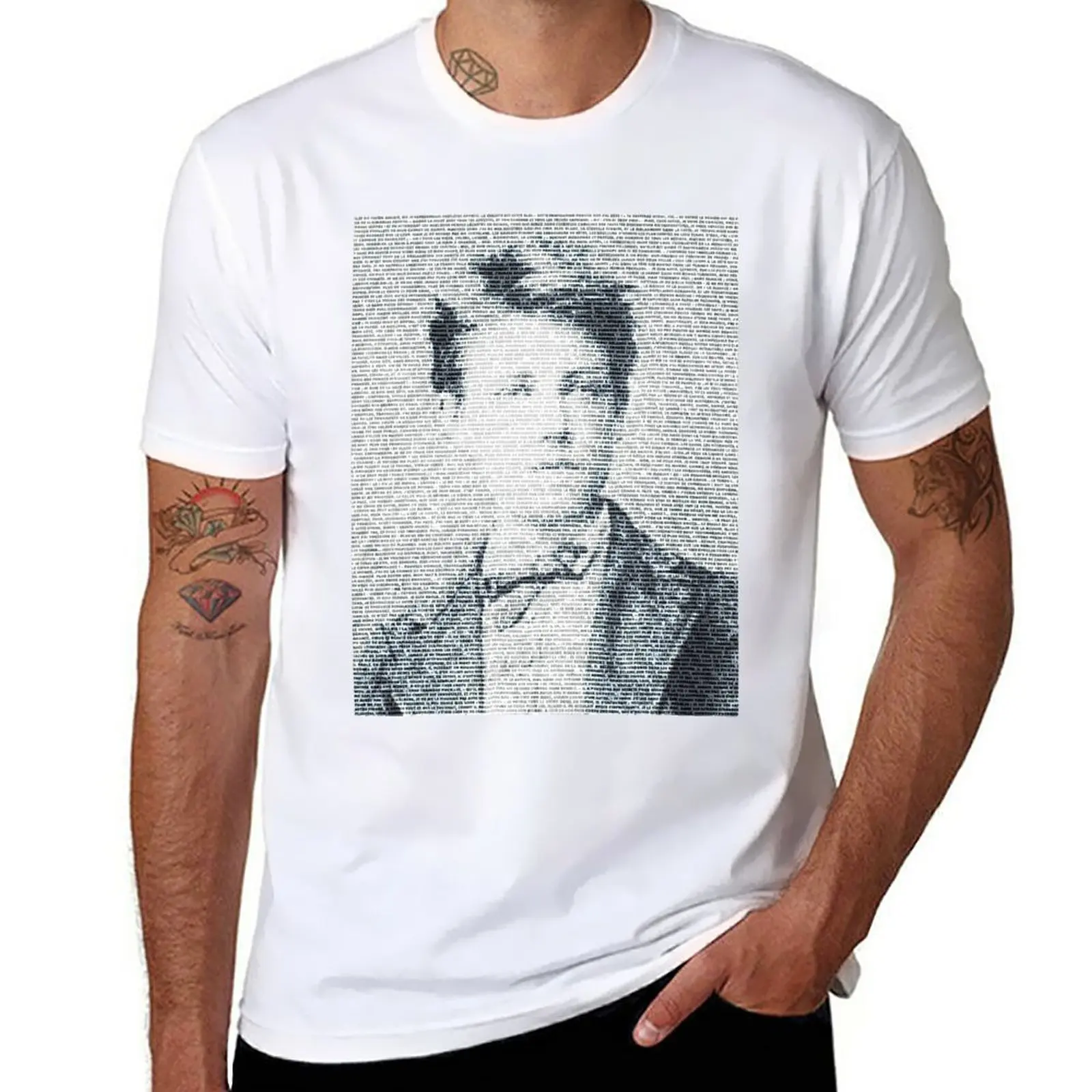 Артур Рембо, величайший французский поэт, нарисованный по тексту его футболки Season in hell, изготовленной на заказ футболки для мужчин из хлопка