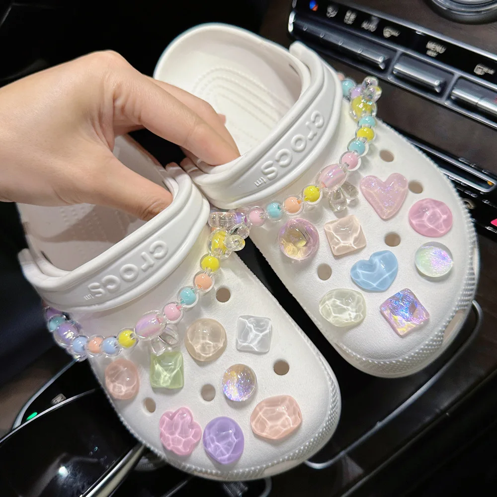 16 Шт. разноцветных шармов для обуви с бриллиантами, цепочка для украшения обуви с милым цветочным принтом, украшение для Crocs Lady Girl Casual