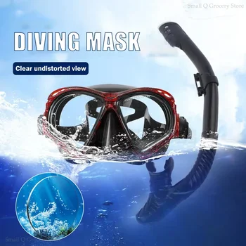 Набор для подводного плавания с трубкой Силиконовая маска для дайвинга Противотуманная маска из закаленного стекла Для взрослых Регулируемый набор для подводного плавания Маска для дайвинга с панорамным видом  5