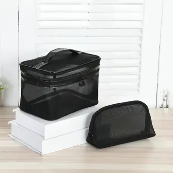 Сетчатая косметичка, сумка для хранения косметики, черная модная сумочка, прозрачный футляр, сумки для туалетных принадлежностей, наушники  5