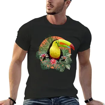 Футболка с изображением многоугольной птицы Тукан с листьями и цветами растения Амазонка Форрест, топы больших размеров, мужские графические футболки в стиле хип-хоп  5