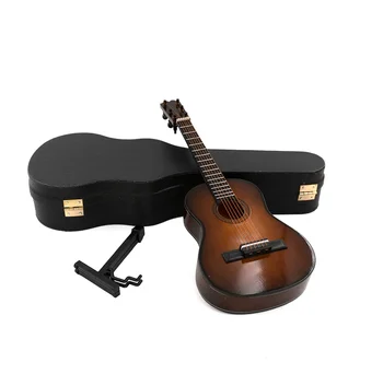 Деревянная миниатюрная коричневая модель гитары, мини-музыкальный инструмент для кукольного домика 1/12, аксессуары для украшения фигурки 1/6, подарок  10