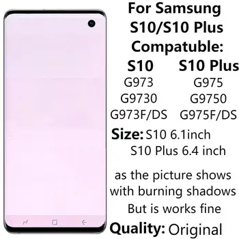 Для Samsung Galaxy S10/S10Plus Ремонт Сборки Дигитайзера Сенсорного Экрана SM-G975F/DS G9730F/DS ЖК-Дисплей С Рамкой Burn Shadow  0