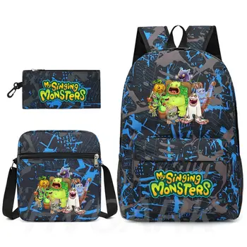 Школьные сумки My sing monsters Большой подростковый Легкий Мягкий дорожный рюкзак из 3 предметов для игр Mochila с сумками через плечо  5