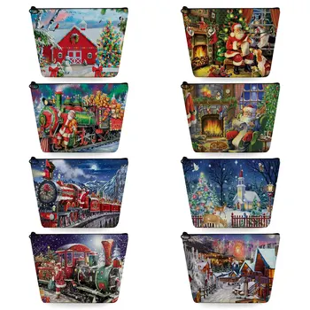 Шикарные рождественские косметические сумки с принтом поезда Санта-Клауса, высококачественные косметички, косметичка для творчества, дружелюбный учитель, родители, детский подарочный пакет  5