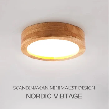 Скандинавский светильник из натурального дерева, современный потолочный светильник, светильник для прихожей, круглый деревянный настенный светильник для балкона, светодиодный светильник для спальни  7