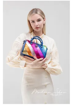 Женская сумка с нишевым дизайном, контрастная строчка, радужная портативная сумка, металлическая сумка через плечо с головой орла, квадратная сумка через плечо из искусственной кожи  5