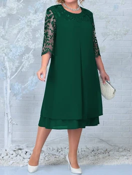 Платья больших размеров для женщин 2023 Вышивка Цветочное лоскутное Осеннее свадебное платье для гостей Зеленое Вечернее платье для выпускного вечера Женская одежда  5