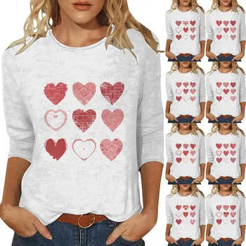 Женский топ с круглым вырезом и рукавом 3/4, бейсбольные футболки Valentine's Day Nine, футболки с длинными рукавами для женщин, топы с графическими рукавами, футболки  4