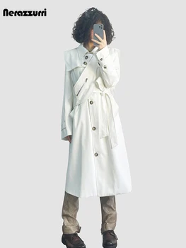 Женский осенний длинный белый тренч Lautaro со съемным матросским воротником и поясами, однобортная роскошная дизайнерская одежда 2023 года.  5
