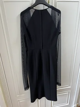 2023 новое женское модное трикотажное платье с длинными рукавами и квадратным вырезом на талии, облегающее платье 1213  4