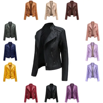 Европейский Размер, Новая Весенне-Осенняя Женская кожаная куртка, Женская короткая куртка, Тонкая Кожаная куртка, Женская Мотоциклетная одежда  4