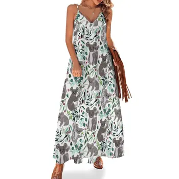 Новое Зеленое Милое платье без рукавов с коалами, длинное платье, женские летние элегантные вечерние платья для женщин 2023  5