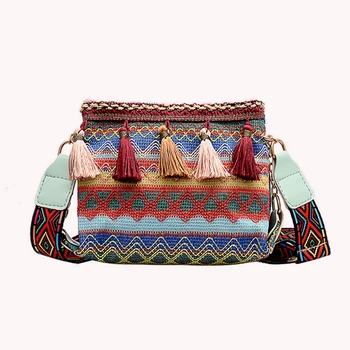 Женская сумка-ведро в стиле ретро, этническая летняя женская сумка с кисточками, кошелек для телефона, сумочка  5