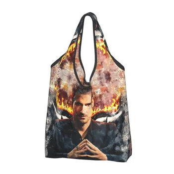 Забавный принт, крутая хозяйственная сумка Lucifer Morningstar, портативная сумка для покупок, сумка для поклонников Дьявола через плечо  5