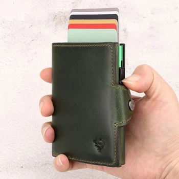 Умный алюминиевый всплывающий кошелек для мужчин, RFID-держатель для кредитных ID-карт из натуральной кожи, женский кошелек для монет на молнии с отделением для заметок  10