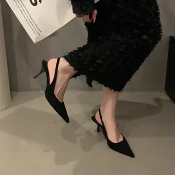 Женская обувь 2024, модные женские босоножки на высоком каблуке без застежек, летние однотонные женские босоножки для офиса и карьеры, сексуальные женские босоножки на каблуке с острым носком  10