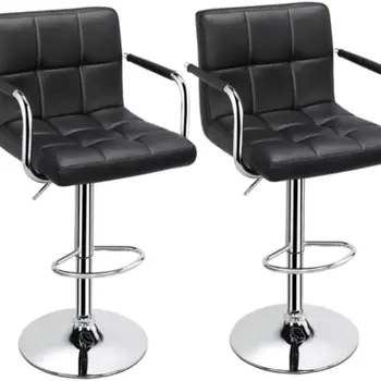 Барный стул, Табуретки у стойки, Стул, с регулируемой высотой, Поворотный на 360 градусов, Черный, Комплект из 2  5