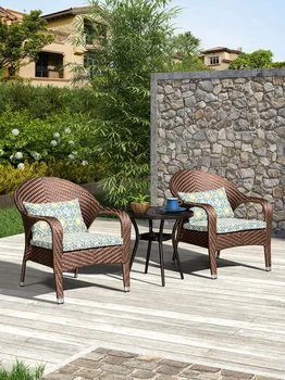 Уличный ротанговый диван комбинированный гостиная солнцезащитный крем водонепроницаемый балкон уличная мебель для террасы во внутреннем дворе двойной ротанговый стул  5