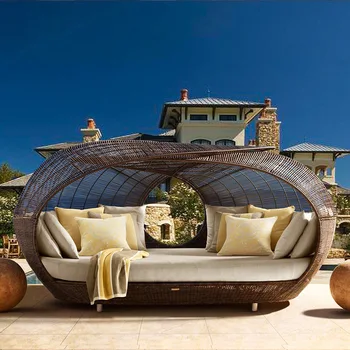 Ротанговый диван для отдыха на открытом воздухе, уличное птичье гнездо, диван в европейском стиле, терраса, ротанговый диван, откидывающаяся кровать, круглая кровать  4
