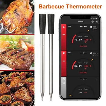 Беспроводной термометр для мяса, духовки, гриля, барбекю, измеритель температуры стейка с 2 датчиками, совместимый с Bluetooth, для приготовления индейки, рыбы, говядины  5