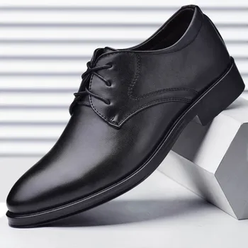 Мужская Обувь Больших размеров, Официальная Черная Кожаная Обувь для Мужчин, Оксфорды на шнуровке для Мужской Свадебной Вечеринки, Офисная Деловая Повседневная Обувь Для Мужчин  5