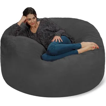 Кресло-мешок Chill Sack Bean Bag: Гигантский 5-дюймовый мебельный мешок из пены с эффектом памяти - Большой диван с мягким покрытием из микроволокна - древесный уголь  5