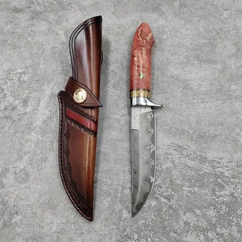 Новое поступление Прямой нож из Дамасской стали с ручкой из клена, Охотничий Тактический нож для выживания в кемпинге с фиксированным лезвием  5