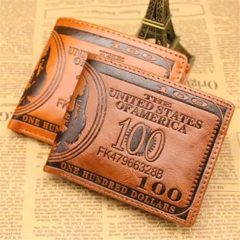 Мужские кошельки Dihope с рисунком в 100 долларов США Кошелек Мужской Кожаный бумажник Держатель для фотокарточек Модный кошелек большой емкости  5
