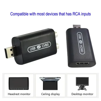Интерфейс USB К адаптеру видеовыхода RCA Для подключения монитора подголовника для системы Android, автомобильного радио, мультимедийного проигрывателя AV-вывода, видео  5
