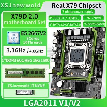 Комплект материнской платы X79D2.0 с процессором E5 2667V2 и оперативной памятью DDR3 REG 1*16G = 16 ГБ и твердотельным накопителем 1T NVME LGA2011 M.2 SATA3.0 Xeon Kit  5
