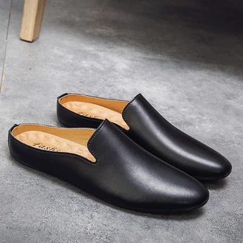 Уличные мужские кожаные удобные полуботинки для мужчин, скользящие тапочки, брендовая дизайнерская итальянская мужская повседневная обувь, горячая распродажа ayakkabi  5
