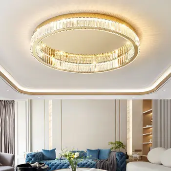 Потолочный светильник Nordic LED Crystal Circle, люстры, освещение для гостиной, спальни, домашнего декора, светильник Lampara techo  1