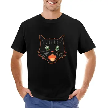 Винтажная футболка с изображением Черного Кота - Scaredy Cat на Хэллоуин, блузка с животным принтом для мальчиков, летние топы, Футболки для мужчин, хлопок  5