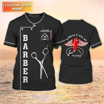 Модная летняя футболка с пользовательским названием, логотипом парикмахерской, 3D-принтом, футболка с круглым вырезом, свободный топ унисекс с коротким рукавом  5