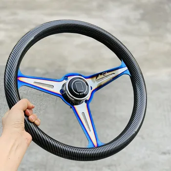 Алюминий JDM из углеродного волокна И 14-дюймовое выгоревшее синее рулевое колесо Drift Sport Рулевые колеса  4