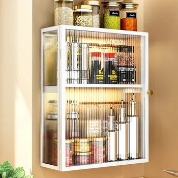 Кухонный стеллаж для хранения приправ, Настенная бутылка для масла и соленого соуса, Многофункциональный ящик для хранения, шкаф для дома  10