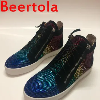 2021 Beertola/ Мужские разноцветные лоферы с блестящими кристаллами, Мужская повседневная обувь, вечерние модельные туфли на плоской подошве, уличные кроссовки на молнии и шнуровке  5