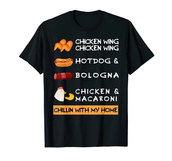 Приготовленное куриное крылышко, футболка с хот-догом из куриного крылышка и болонскими макаронами (1)  5