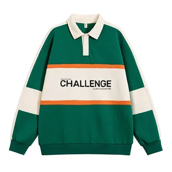 Винтажная рубашка поло в американском ретро стиле 2024 года, пуловер унисекс с буквенным принтом на весну и осень, идеально подходит для повседневной моды Оптом  5