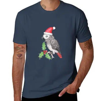 Новая рождественская футболка с серым попугаем в африканском стиле, футболки для мальчиков, мужская одежда, мужские винтажные футболки  5